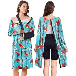 Open Back Hospital Gowns for Women Post Shoulder Surgery Tear Away Snap Chemo Port Adaptive Clothing with Pockets(Green Print)