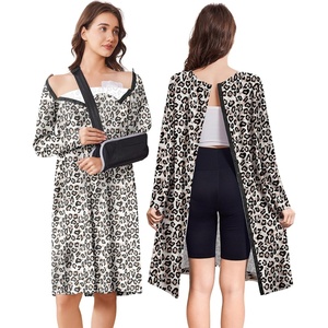 Open Back Hospital Gowns for Women Post Shoulder Surgery Tear Away Snap Chemo Port Adaptive Clothing with Pockets(Leopard)