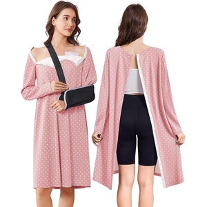 Open Back Hospital Gowns for Women Post Shoulder Surgery Tear Away Snap Chemo Port Adaptive Clothing with Pockets(Pink Print)