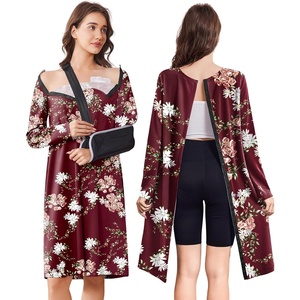 Open Back Hospital Gowns for Women Post Shoulder Surgery Tear Away Snap Chemo Port Adaptive Clothing with Pockets(Red Print)