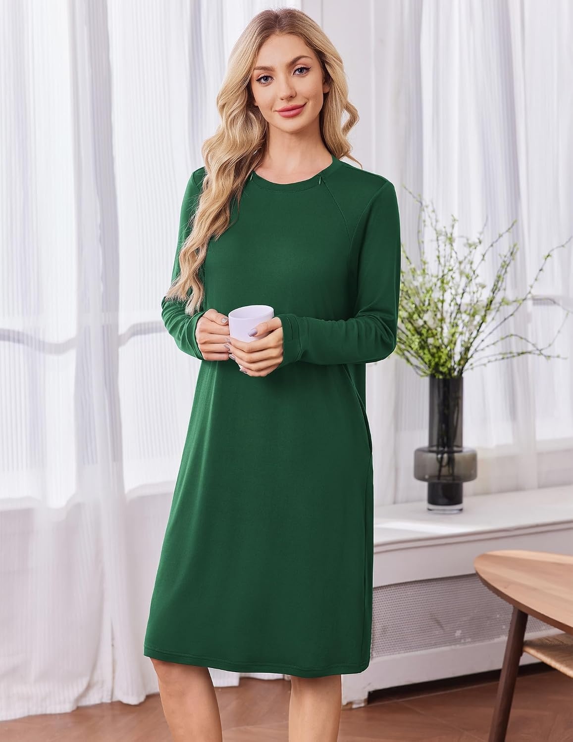 image:imageDeyeek Chemo Dress for Port Access Women Dialysis Dresses with Arm ZipperDark Green