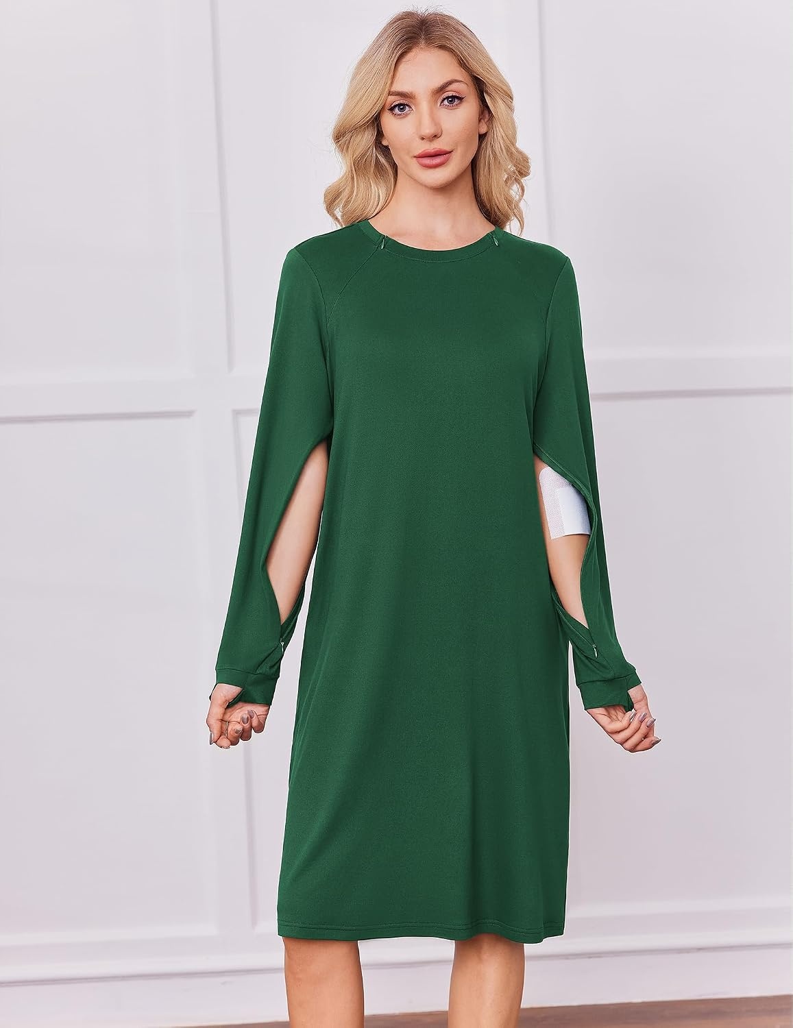 image:imageDeyeek Chemo Dress for Port Access Women Dialysis Dresses with Arm ZipperDark Green