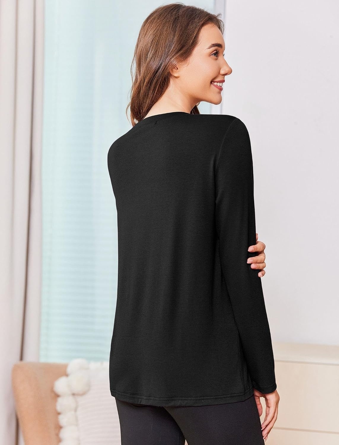 image:imageDeyeek Chemo Shirt for Women Long Sleeve Port Access Dialysis Surgery TopBlack