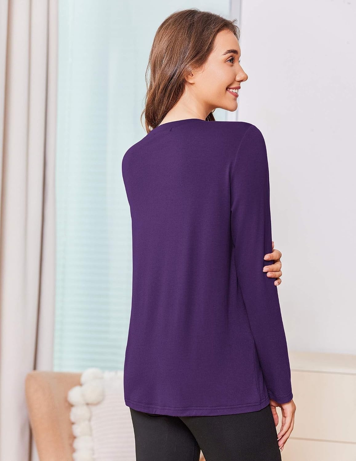image:imageDeyeek Chemo Shirt for Women Long Sleeve Port Access Dialysis Surgery TopBright Purple