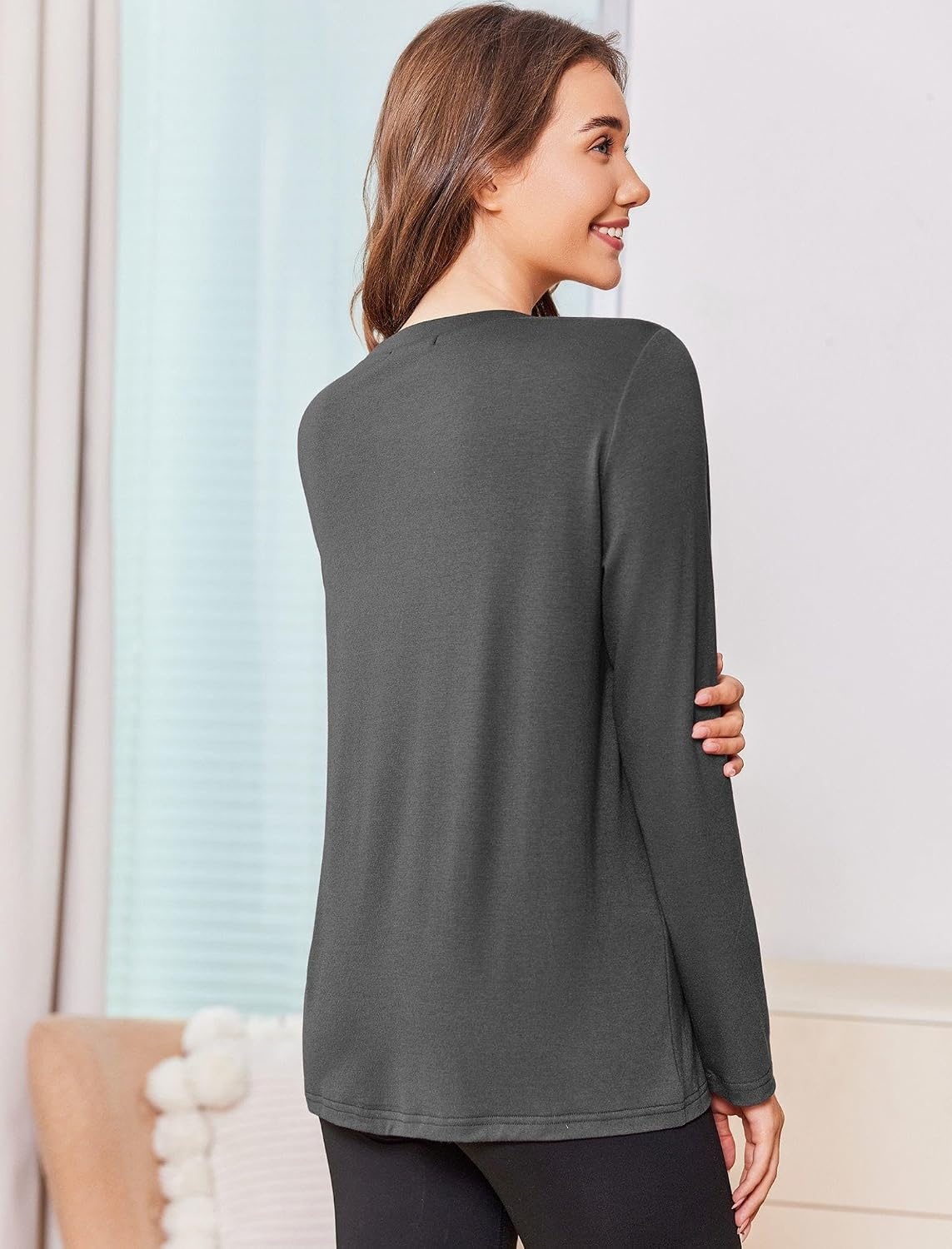 image:imageDeyeek Chemo Shirt for Women Long Sleeve Port Access Dialysis Surgery TopDark Gray