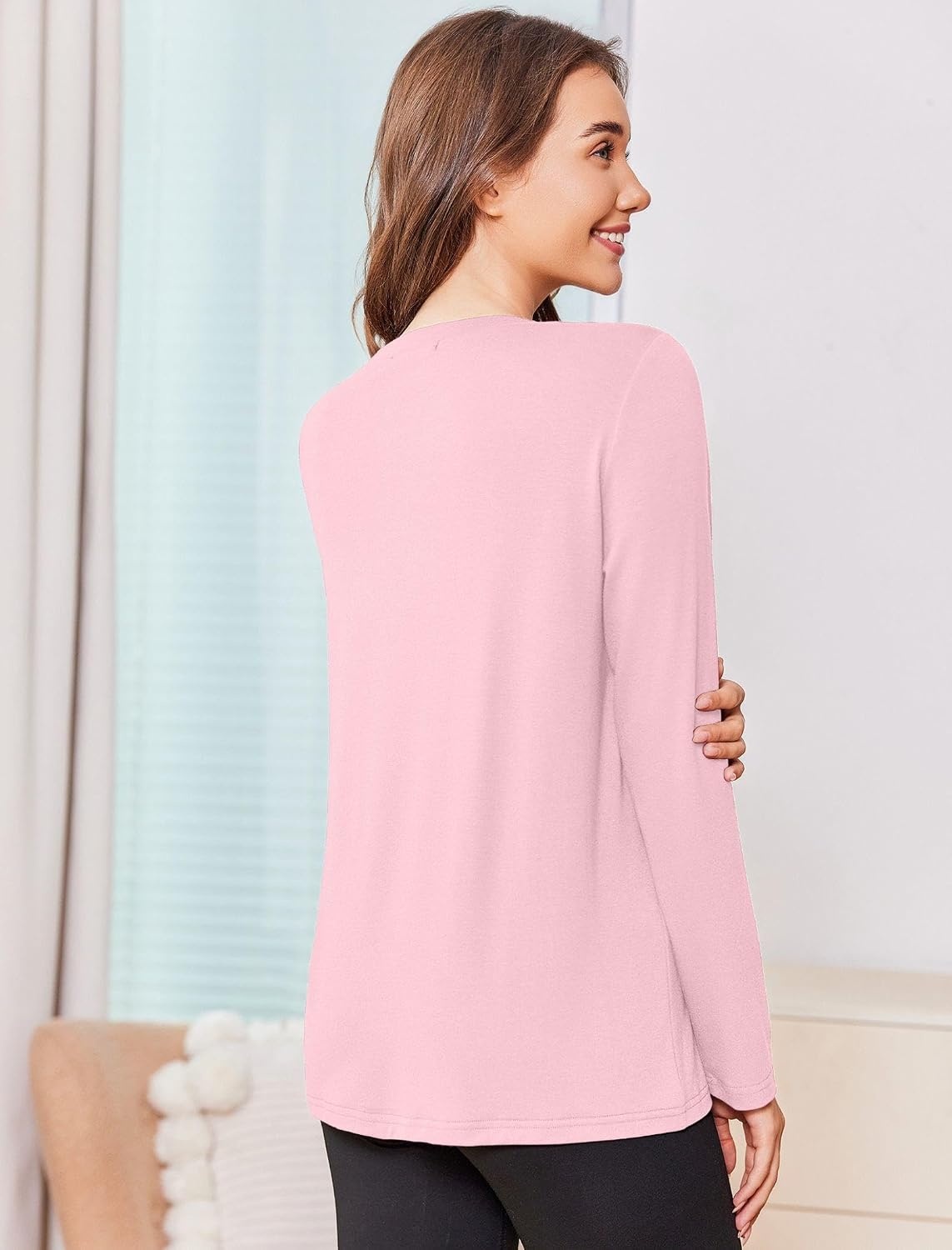 image:imageDeyeek Chemo Shirt for Women Long Sleeve Port Access Dialysis Surgery TopDark Pink