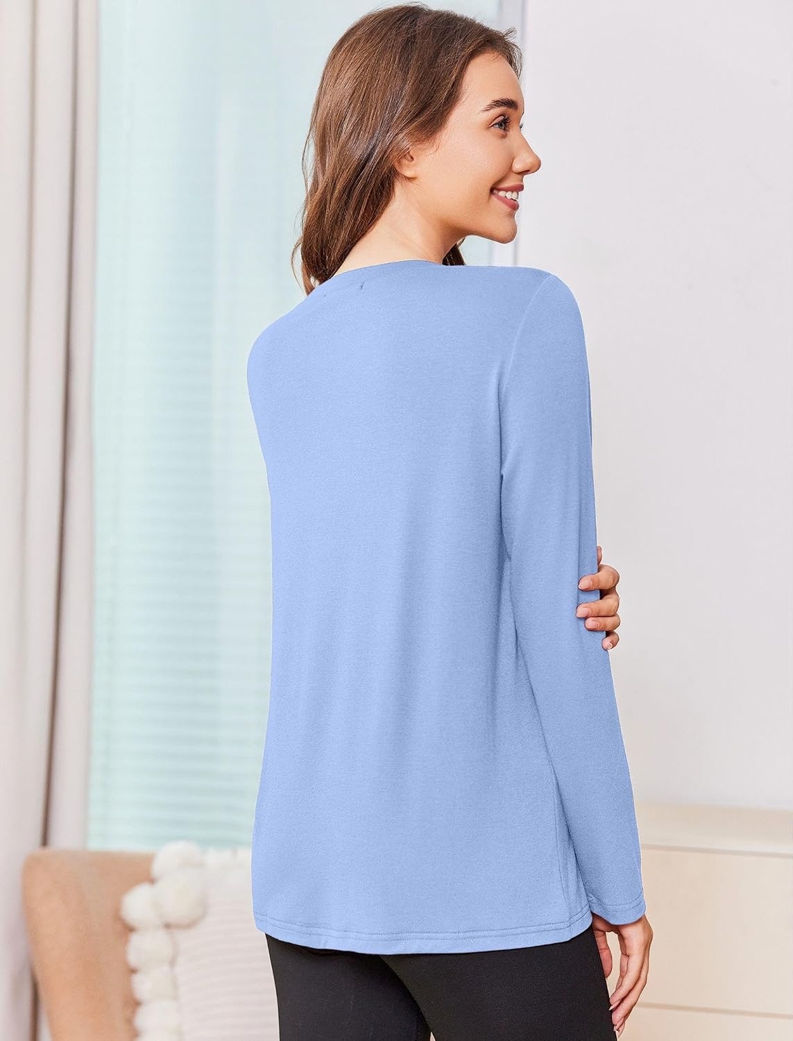 image:imageDeyeek Chemo Shirt for Women Long Sleeve Port Access Dialysis Surgery TopLight Blue