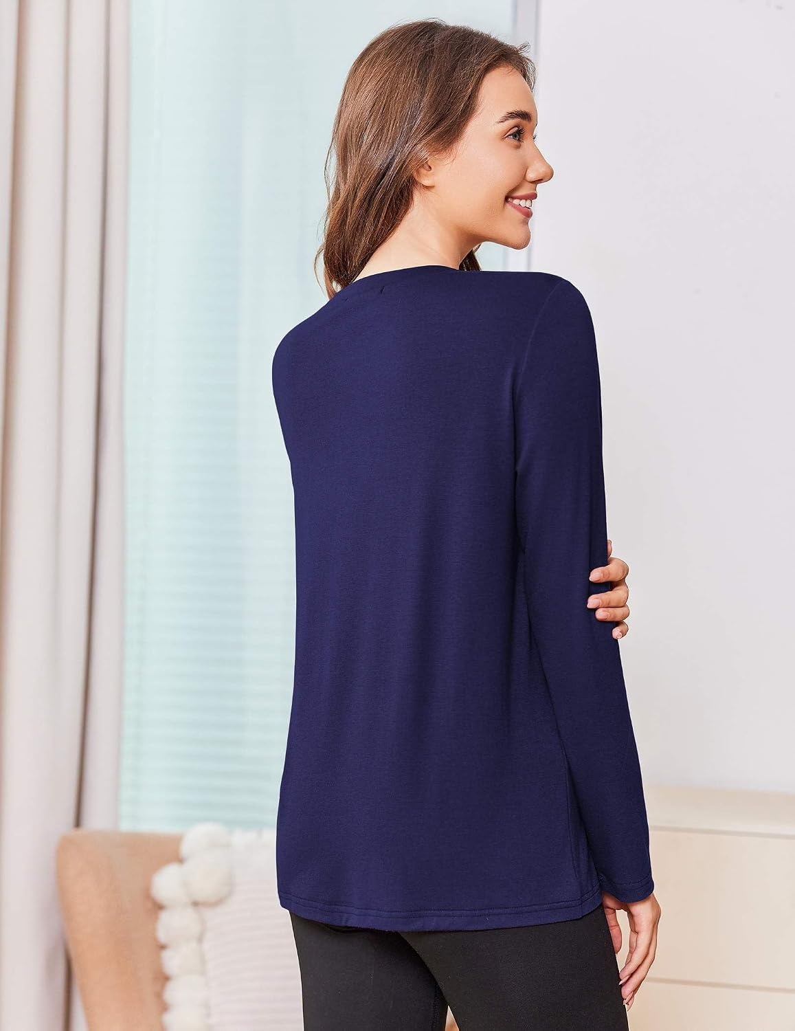 image:imageDeyeek Chemo Shirt for Women Long Sleeve Port Access Dialysis Surgery TopNavy Blue