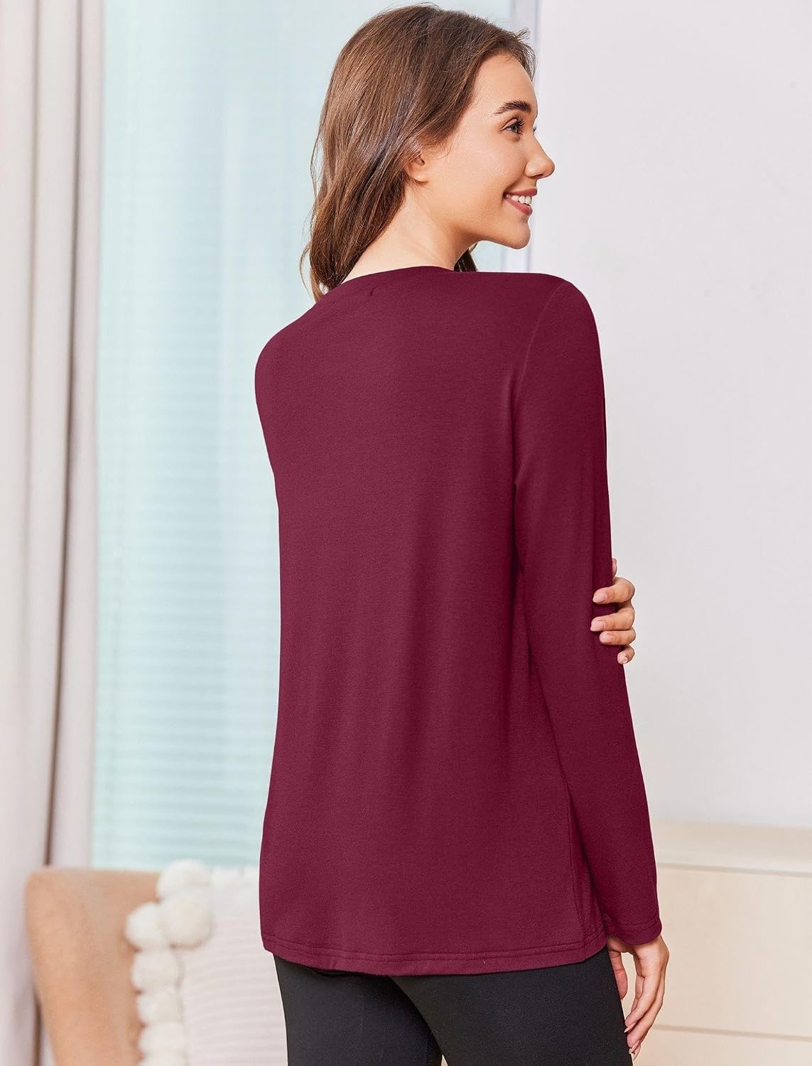 image:imageDeyeek Chemo Shirt for Women Long Sleeve Port Access Dialysis Surgery TopRed