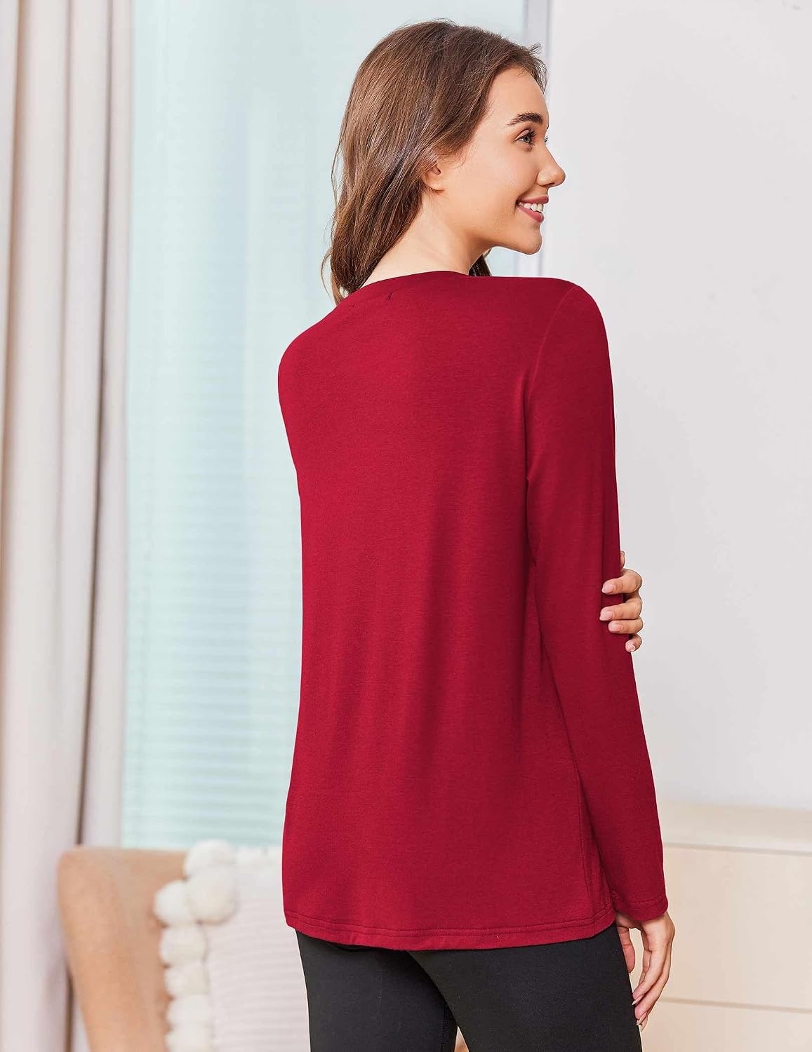 image:imageDeyeek Chemo Shirt for Women Long Sleeve Port Access Dialysis Surgery TopTrue Red