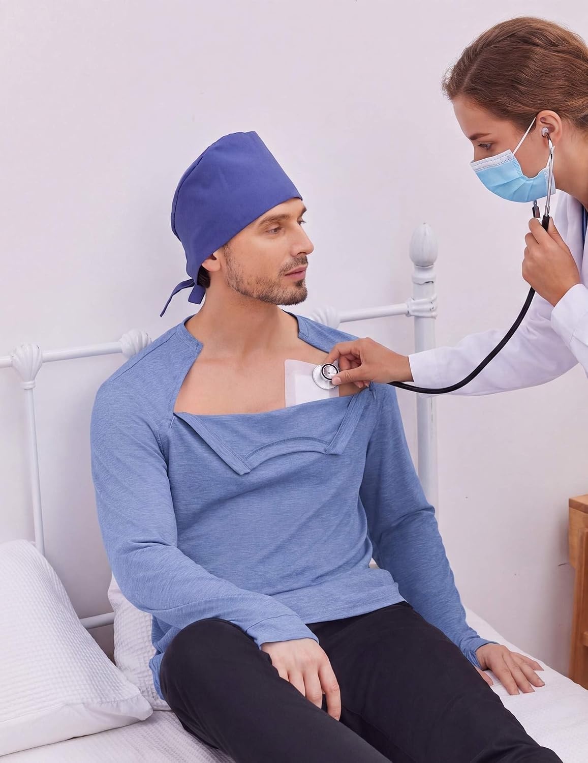 image:imageDeyeek Mens Chemo Port Access Shirts with 2 Side Arm ZippersBlue