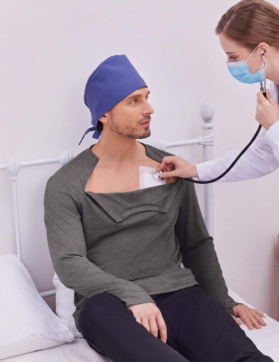 image:imageDeyeek Mens Chemo Port Access Shirts with 2 Side Arm ZippersGrey