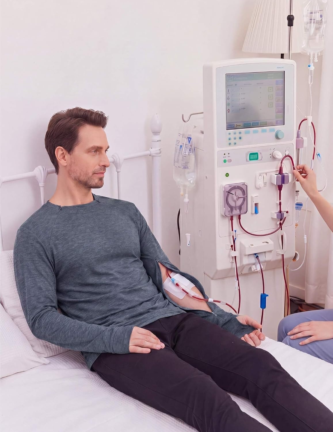 image:imageDeyeek Mens Chemo Port Access Shirts with 2 Side Arm ZippersNavy Blue