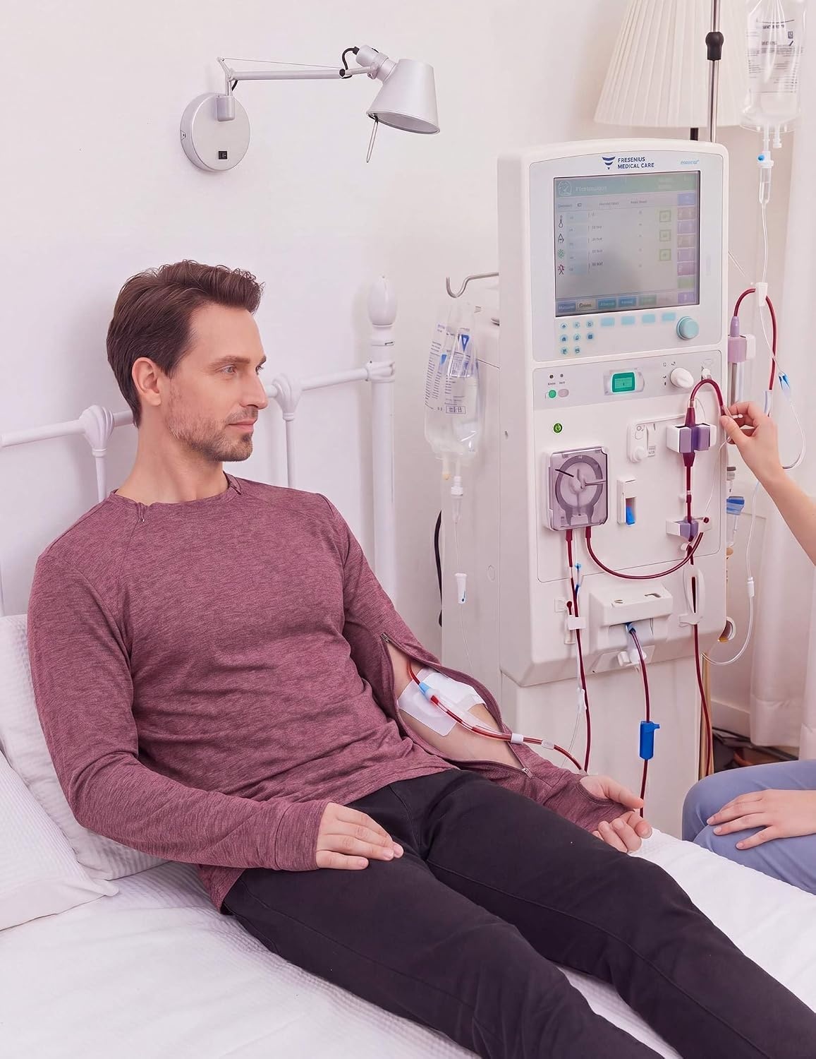 image:imageDeyeek Mens Chemo Port Access Shirts with 2 Side Arm ZippersWine Red