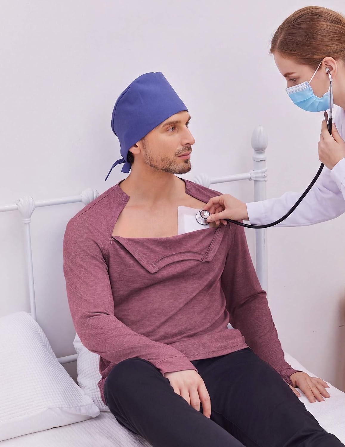 image:imageDeyeek Mens Chemo Port Access Shirts with 2 Side Arm ZippersWine Red
