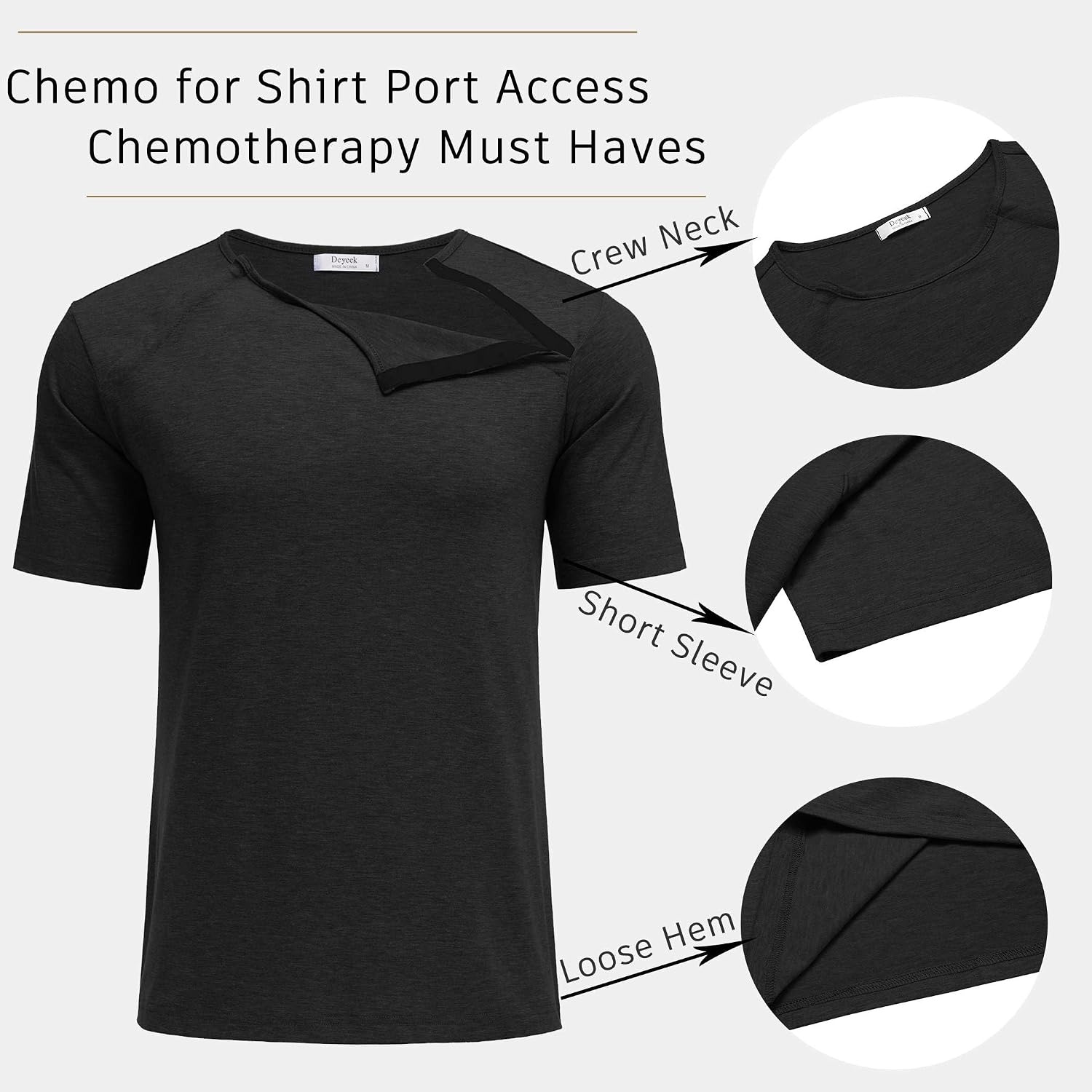 image:imageDeyeek Mens Port Shirt for Chemo Access Dialysis Cancer Post Surgery TopBlack