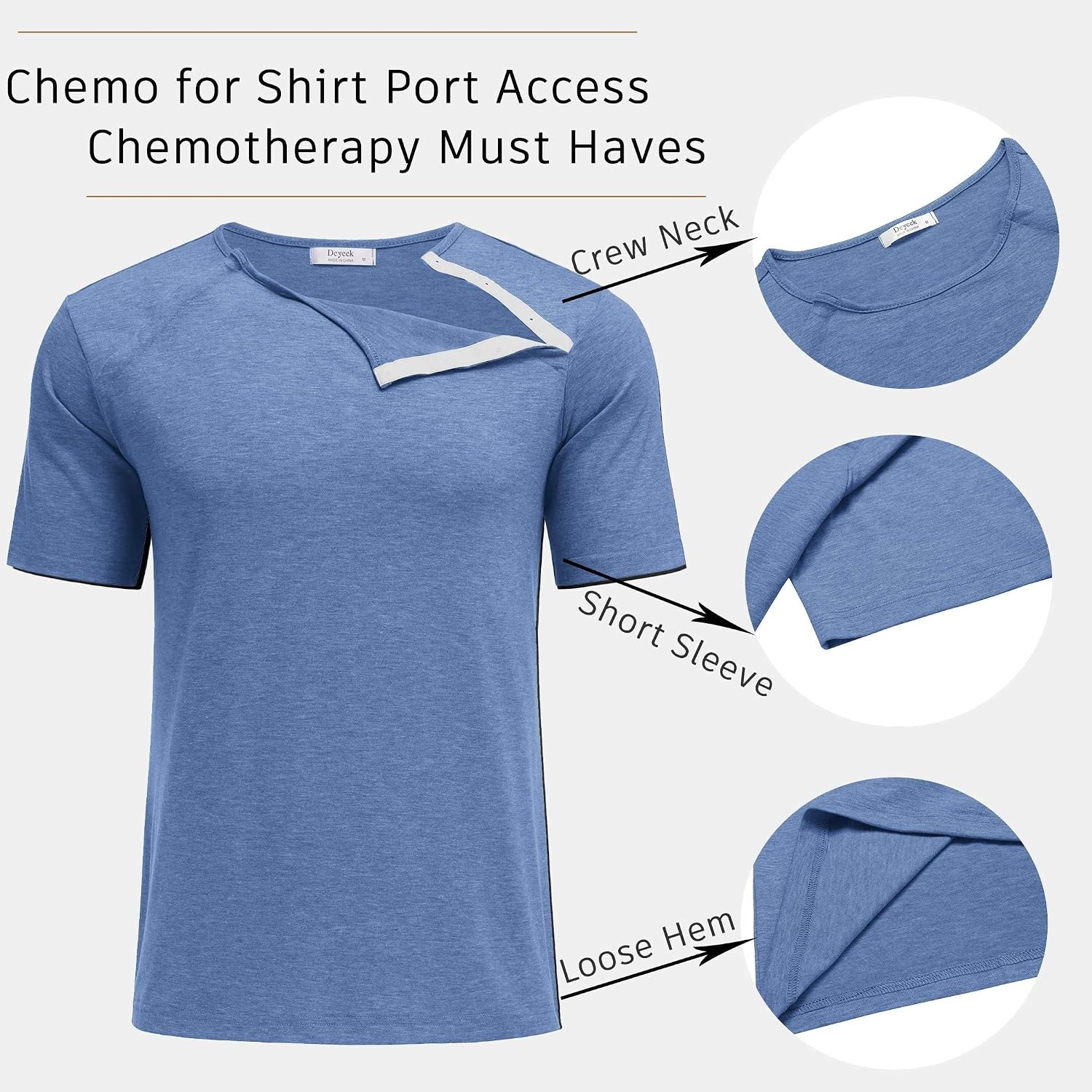 image:imageDeyeek Mens Port Shirt for Chemo Access Dialysis Cancer Post Surgery TopBlue
