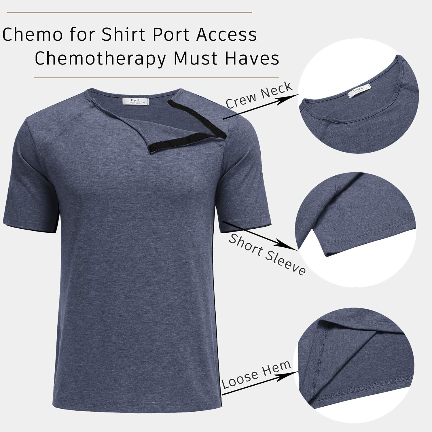 image:imageDeyeek Mens Port Shirt for Chemo Access Dialysis Cancer Post Surgery TopBlue Purple