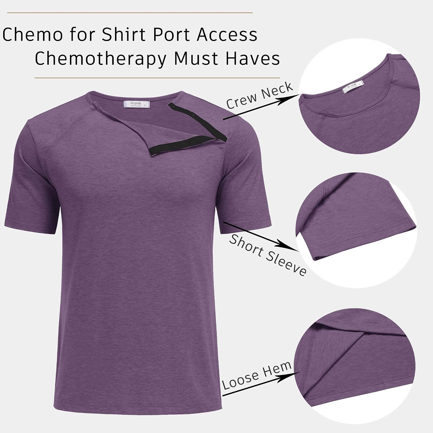 image:imageDeyeek Mens Port Shirt for Chemo Access Dialysis Cancer Post Surgery TopBright Purple