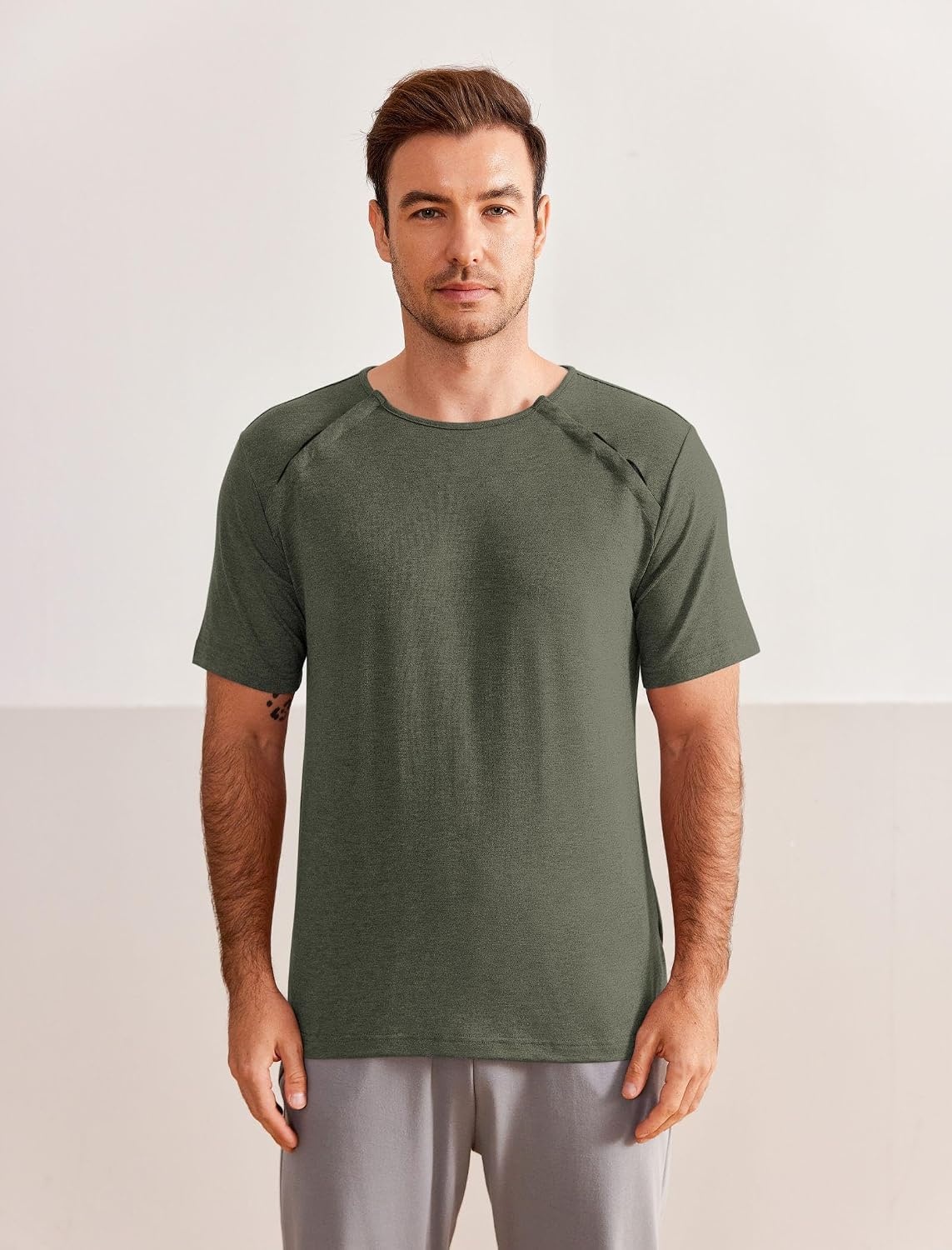image:imageDeyeek Mens Port Shirt for Chemo Access Dialysis Cancer Post Surgery TopDark Green