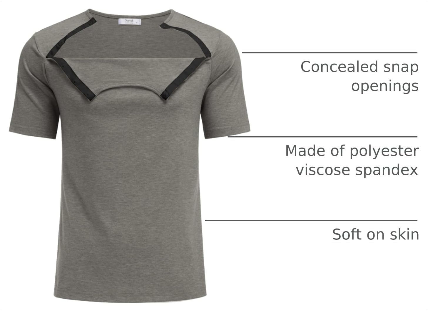 image:imageDeyeek Mens Port Shirt for Chemo Access Dialysis Cancer Post Surgery TopLight Gray