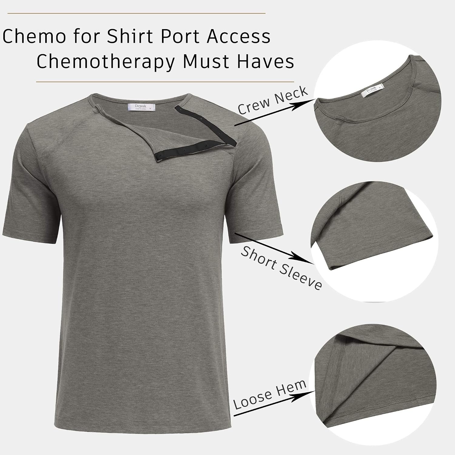 image:imageDeyeek Mens Port Shirt for Chemo Access Dialysis Cancer Post Surgery TopLight Gray