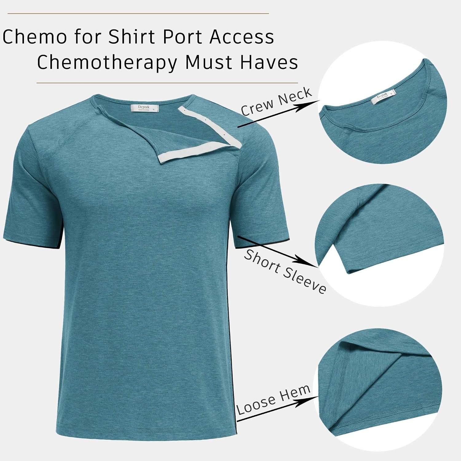 image:imageDeyeek Mens Port Shirt for Chemo Access Dialysis Cancer Post Surgery TopPeacock Blue