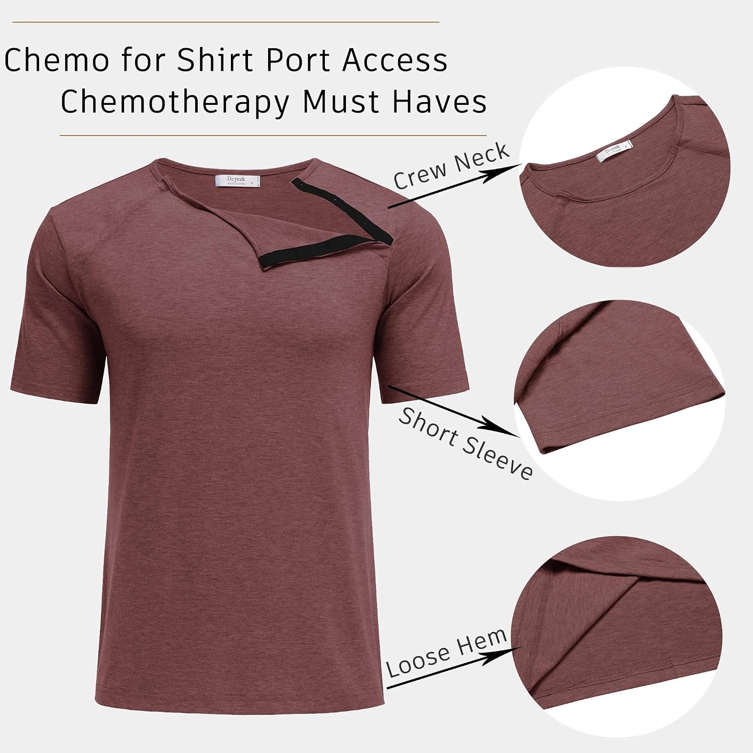 image:imageDeyeek Mens Port Shirt for Chemo Access Dialysis Cancer Post Surgery TopRed