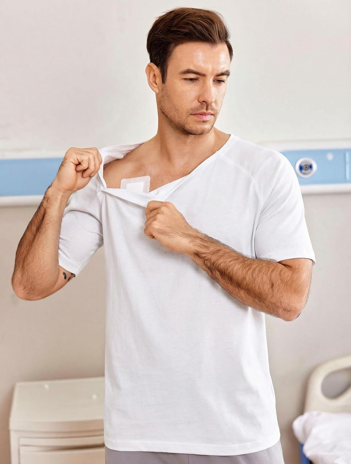 image:imageDeyeek Mens Port Shirt for Chemo Access Dialysis Cancer Post Surgery TopWhite