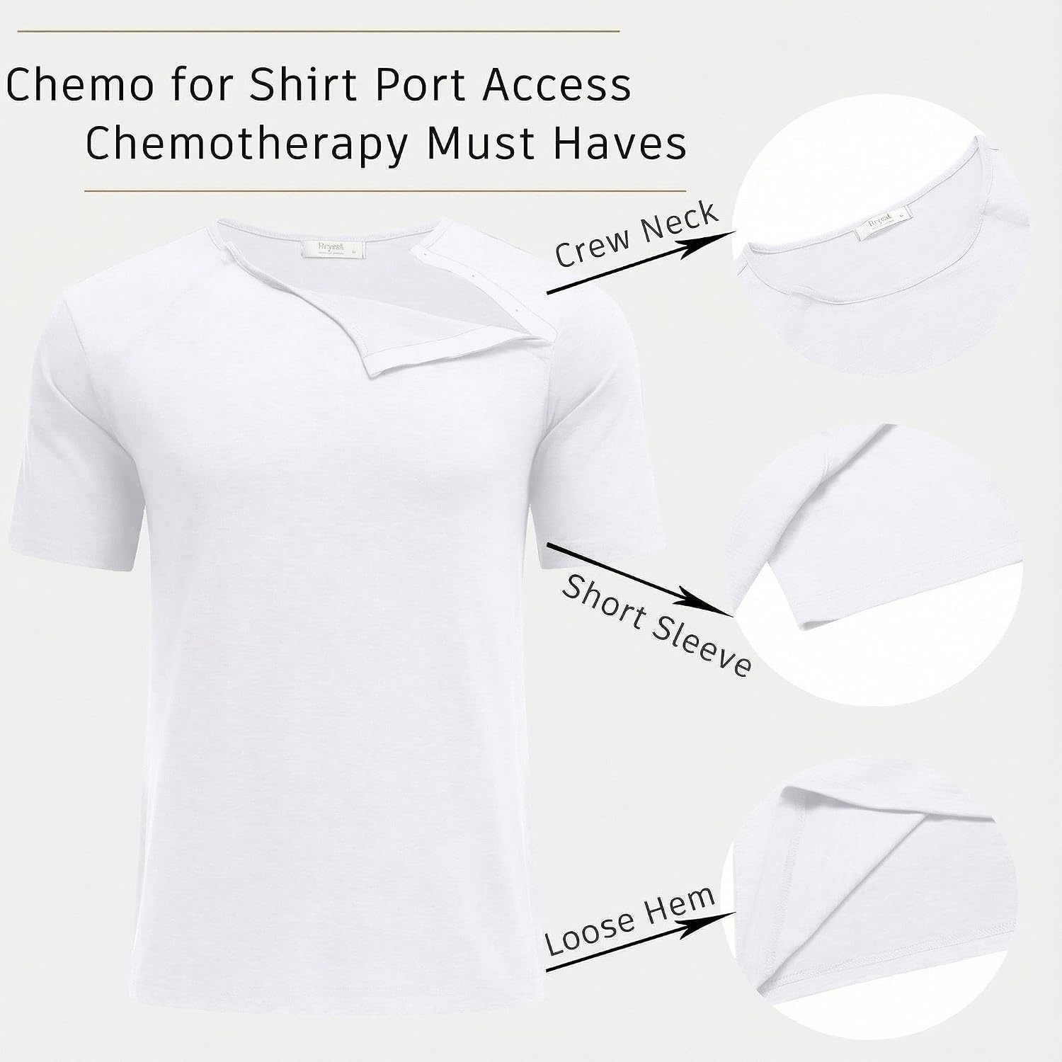 image:imageDeyeek Mens Port Shirt for Chemo Access Dialysis Cancer Post Surgery TopWhite