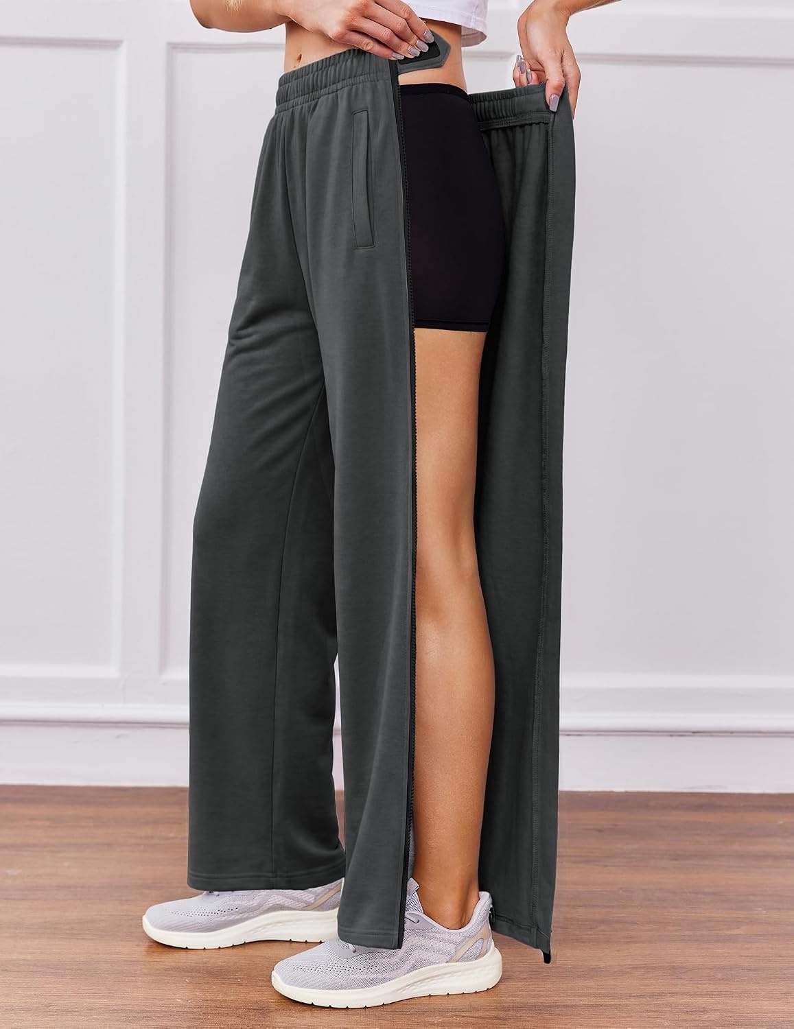 image:imageDeyeek Tear Away Pants for Women Post Surgery 2 Side Zippers SweatpantsDark Grey