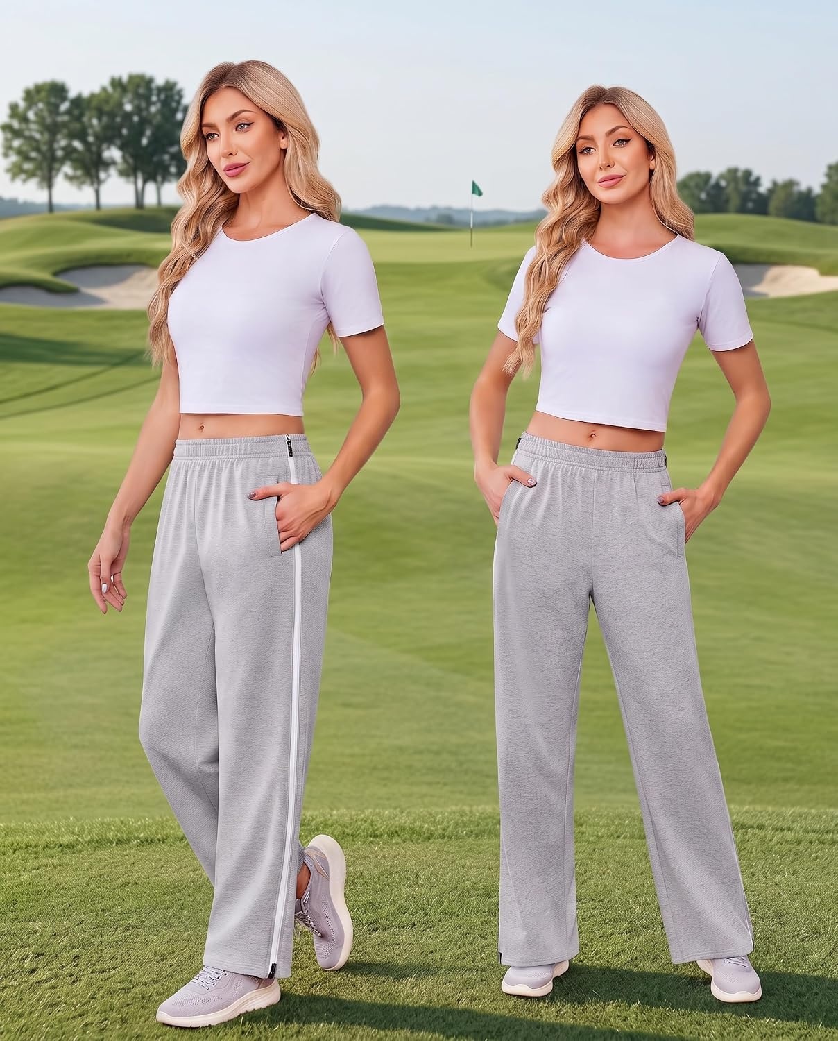 image:imageDeyeek Tear Away Pants for Women Post Surgery 2 Side Zippers SweatpantsLight Grey