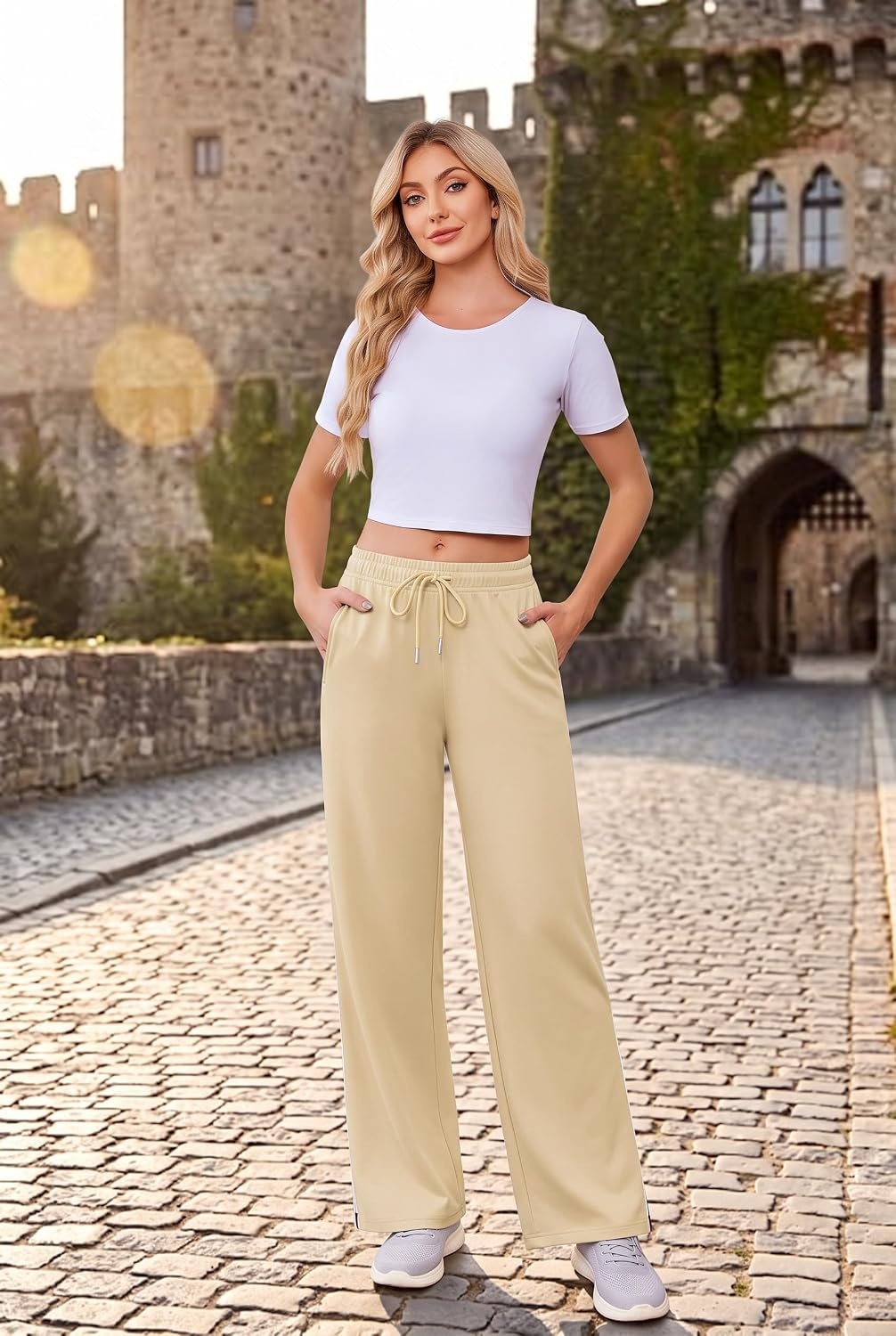 image:imageDeyeek Tear Away Pants for Women Post Surgery 2 Side Zippers SweatpantsLight Khaki
