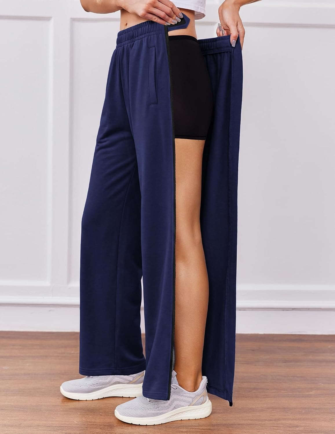 image:imageDeyeek Tear Away Pants for Women Post Surgery 2 Side Zippers SweatpantsNavy Blue