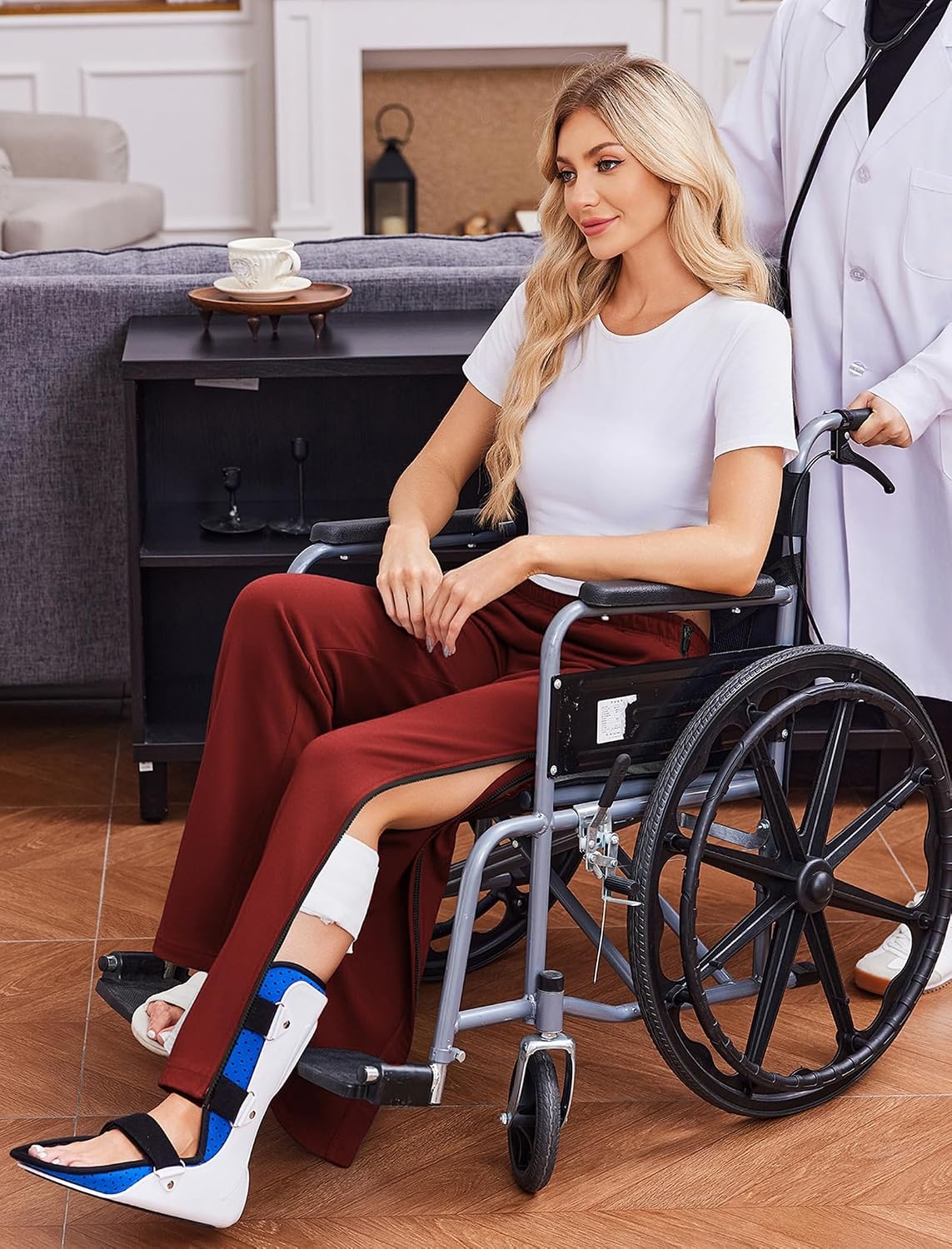 image:imageDeyeek Tear Away Pants for Women Post Surgery 2 Side Zippers SweatpantsWine