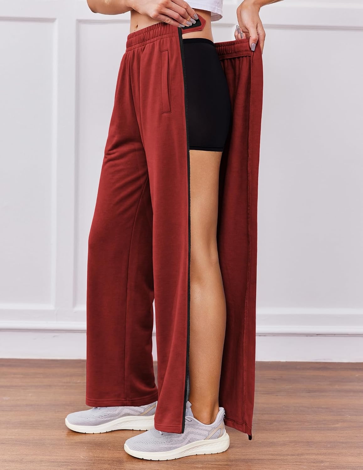 image:imageDeyeek Tear Away Pants for Women Post Surgery 2 Side Zippers SweatpantsWine