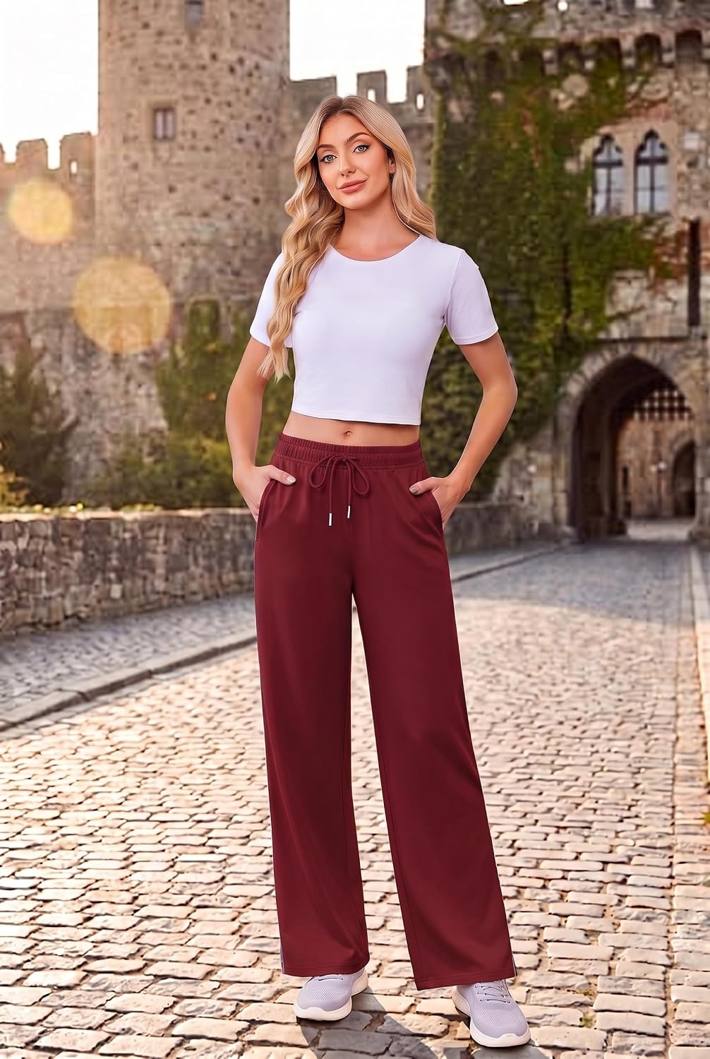 image:imageDeyeek Tear Away Pants for Women Post Surgery 2 Side Zippers SweatpantsWine