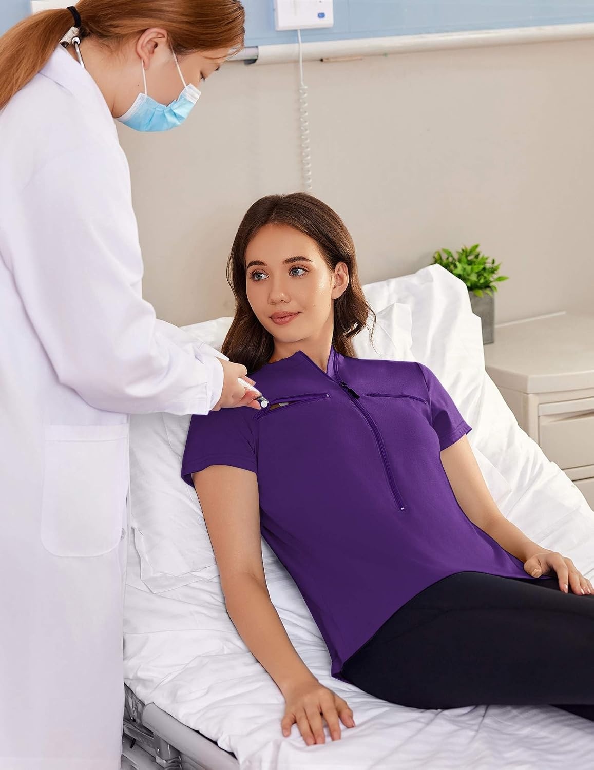 image:imageDeyeek Womens Chemo Port Access Shirts 2 Side Snap Short SleeveDark Purple