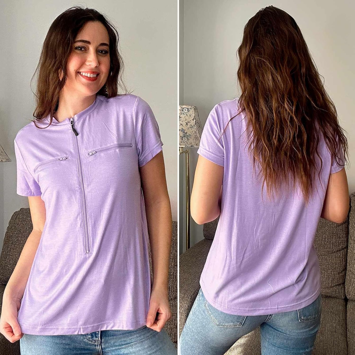 image:imageDeyeek Womens Chemo Port Access Shirts 2 Side Snap Short SleevePurple