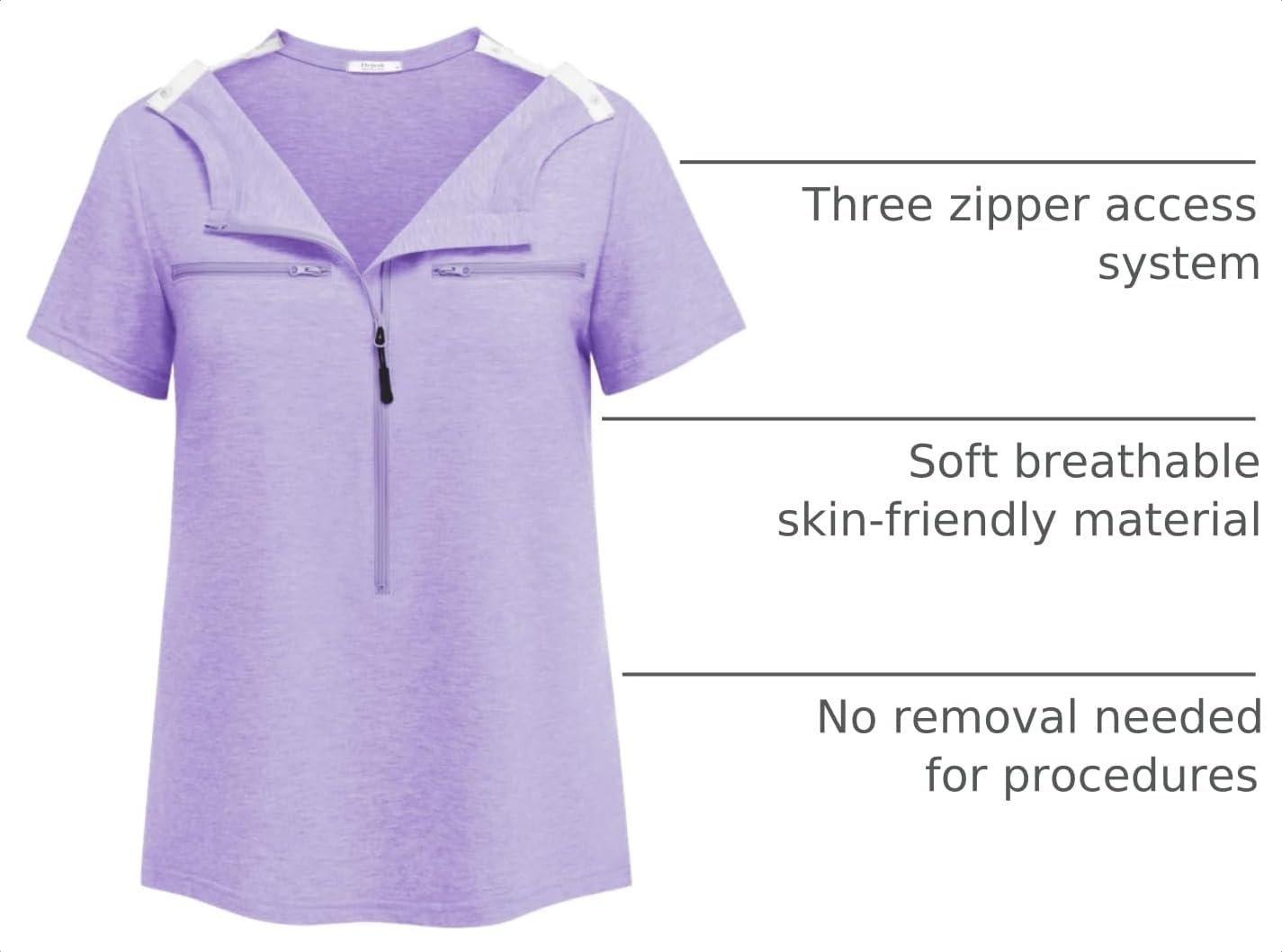 image:imageDeyeek Womens Chemo Port Access Shirts 2 Side Snap Short SleevePurple
