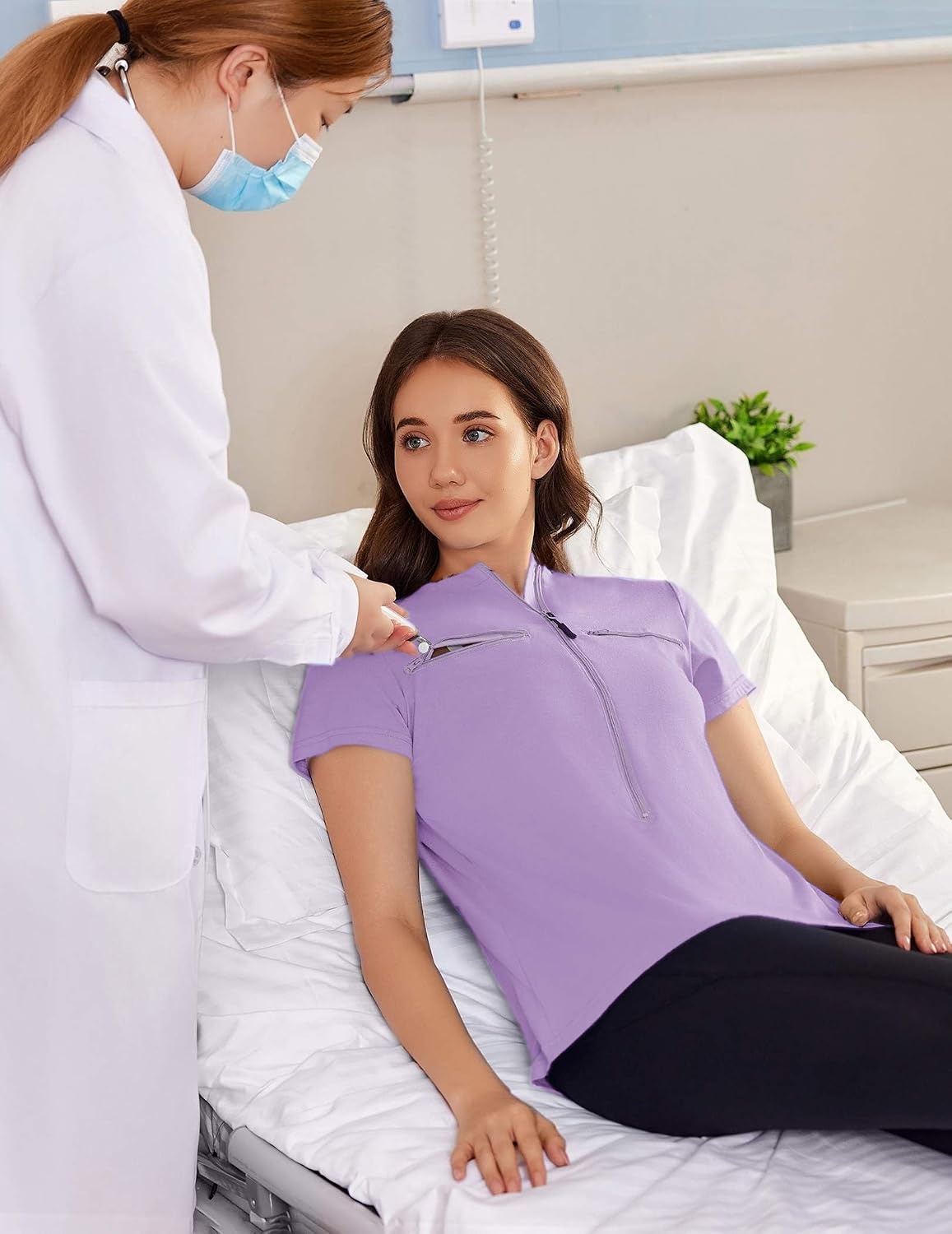 image:imageDeyeek Womens Chemo Port Access Shirts 2 Side Snap Short SleevePurple