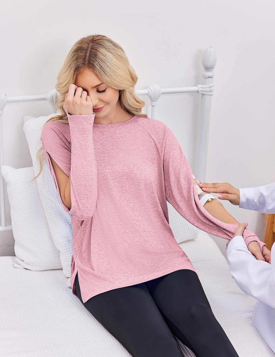 image:imageDeyeek Womens Dialysis Shirt Arm Zipper Port Access Long Sleeve TopPink