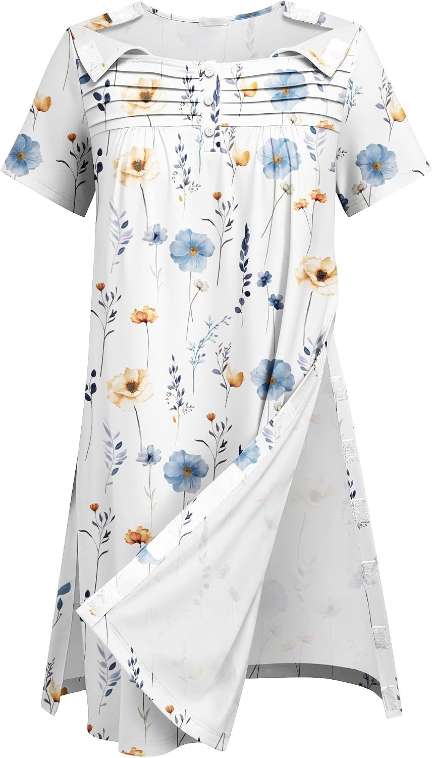 image:imageDeyeek Womens Shoulder Surgery Dress Full Tear Away Side Snap Chemo GownBeige Print