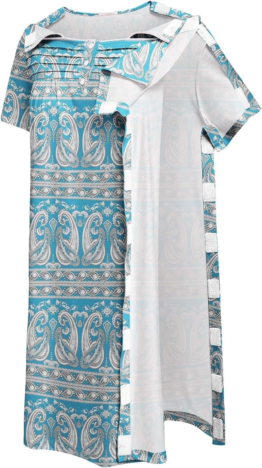 image:imageDeyeek Womens Shoulder Surgery Dress Full Tear Away Side Snap Chemo GownBlue Print