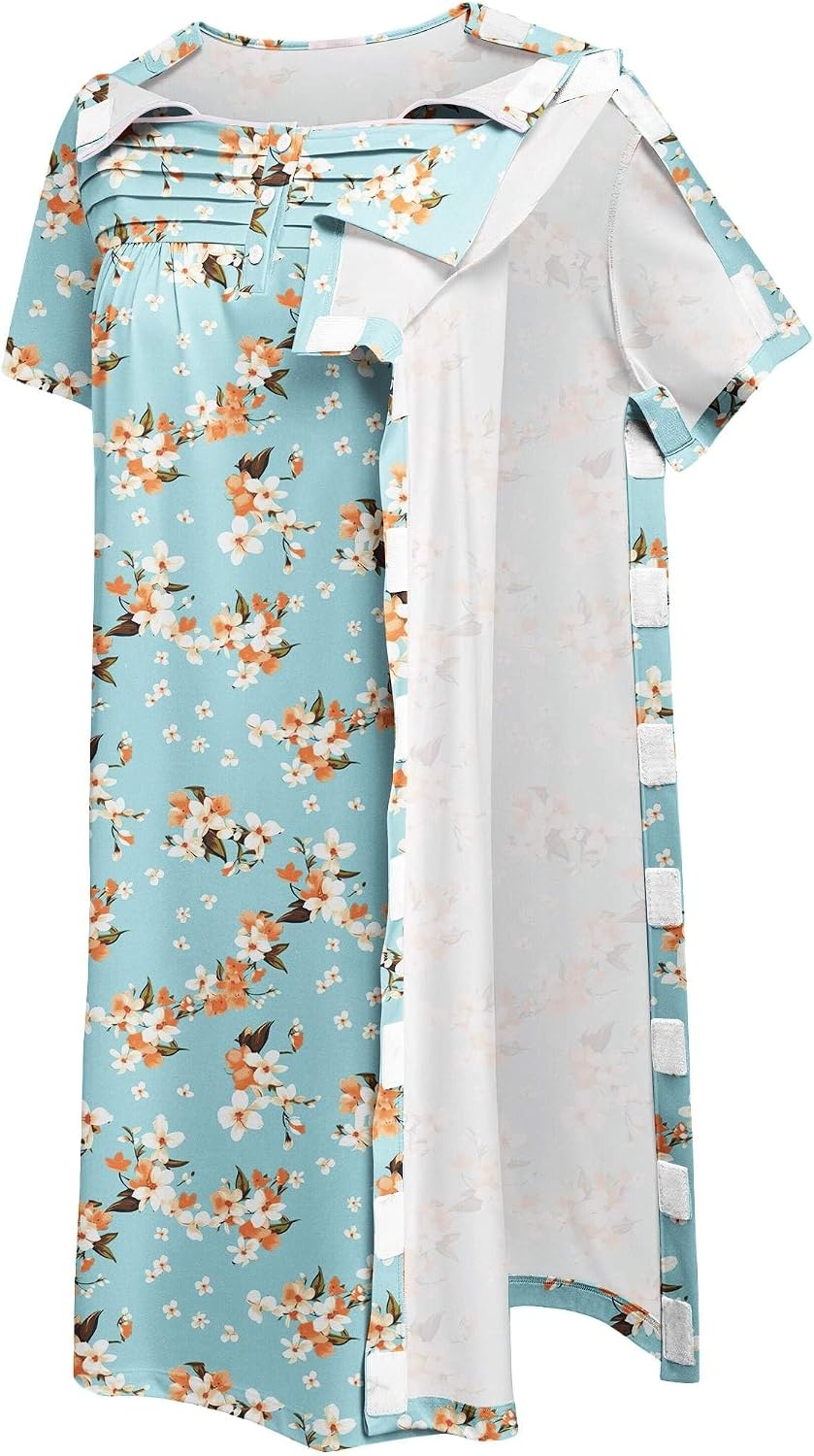 image:imageDeyeek Womens Shoulder Surgery Dress Full Tear Away Side Snap Chemo GownGreen Print