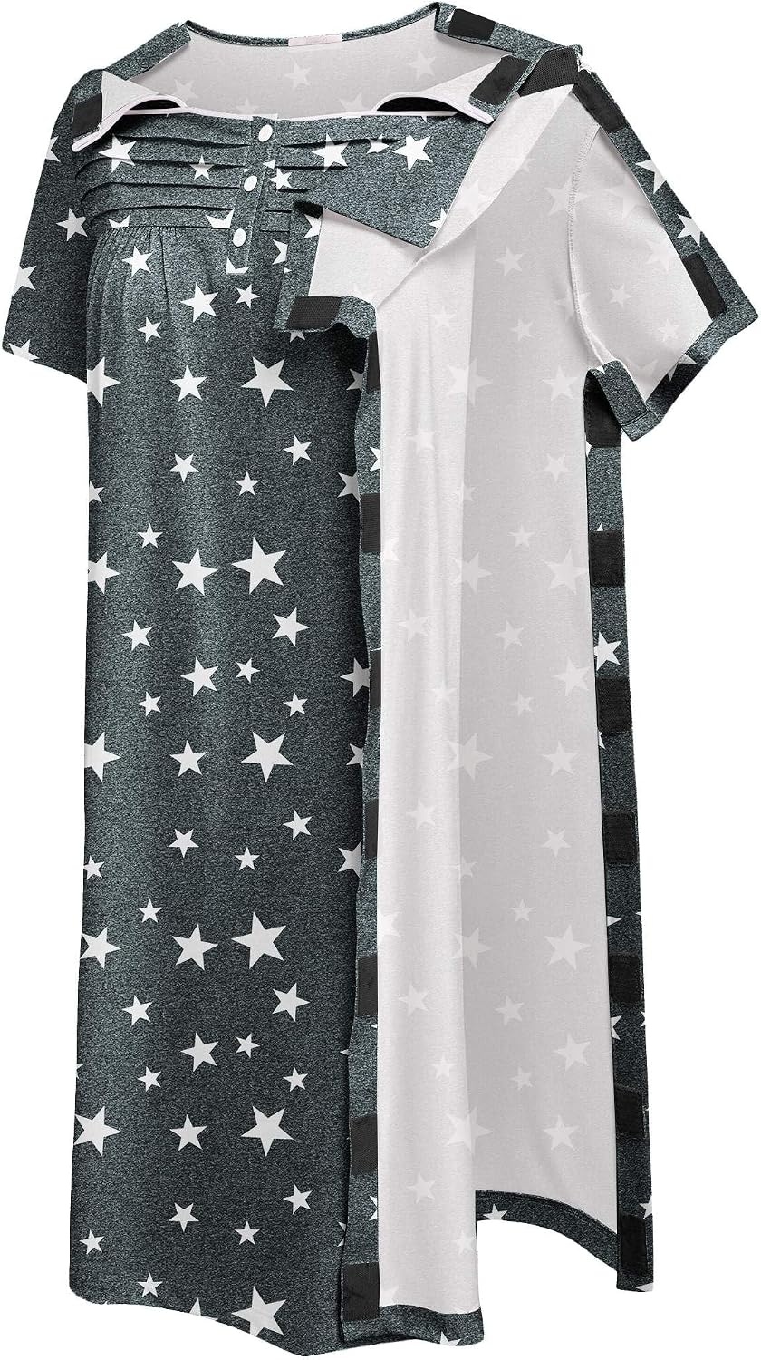 image:imageDeyeek Womens Shoulder Surgery Dress Full Tear Away Side Snap Chemo GownGrey Print