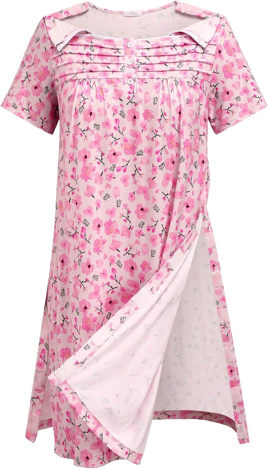 image:imageDeyeek Womens Shoulder Surgery Dress Full Tear Away Side Snap Chemo GownPink Print