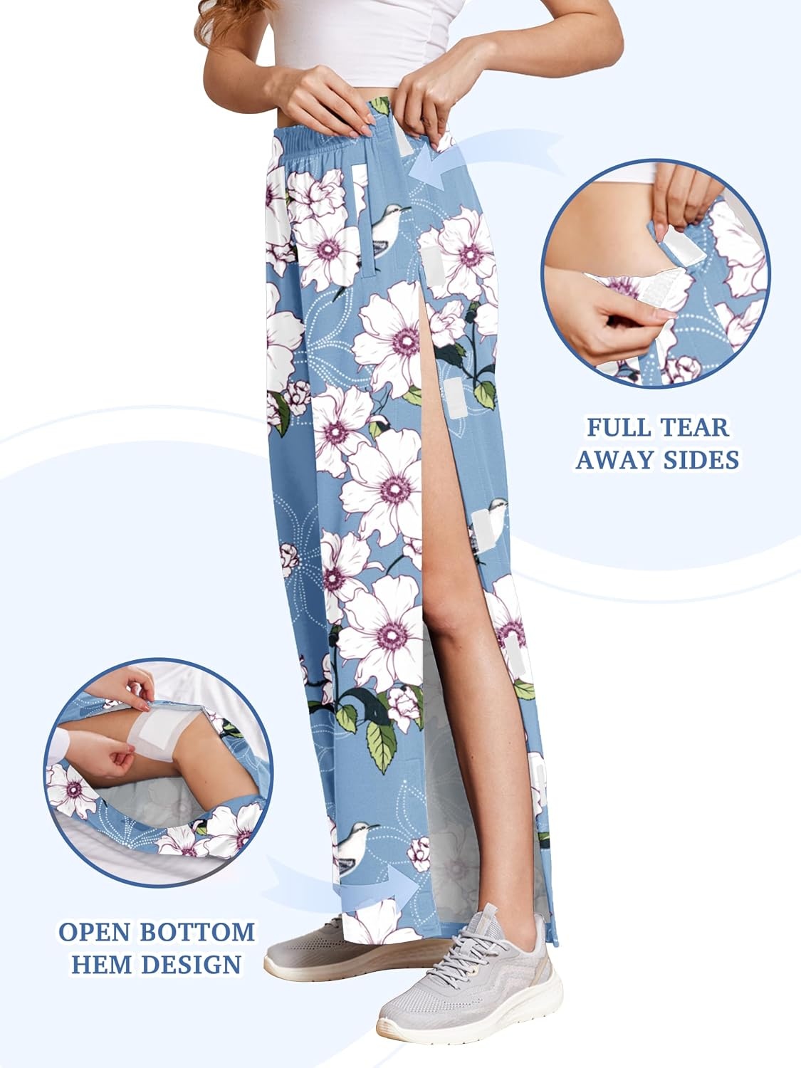image:imageDeyeek Womens Tear Away Pants Side Snap Post Surgery SweatpantsBlue Print