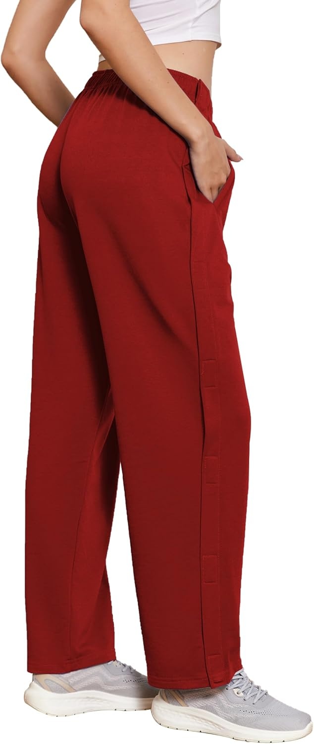 image:imageDeyeek Womens Tear Away Pants Side Snap Post Surgery SweatpantsDeep Red