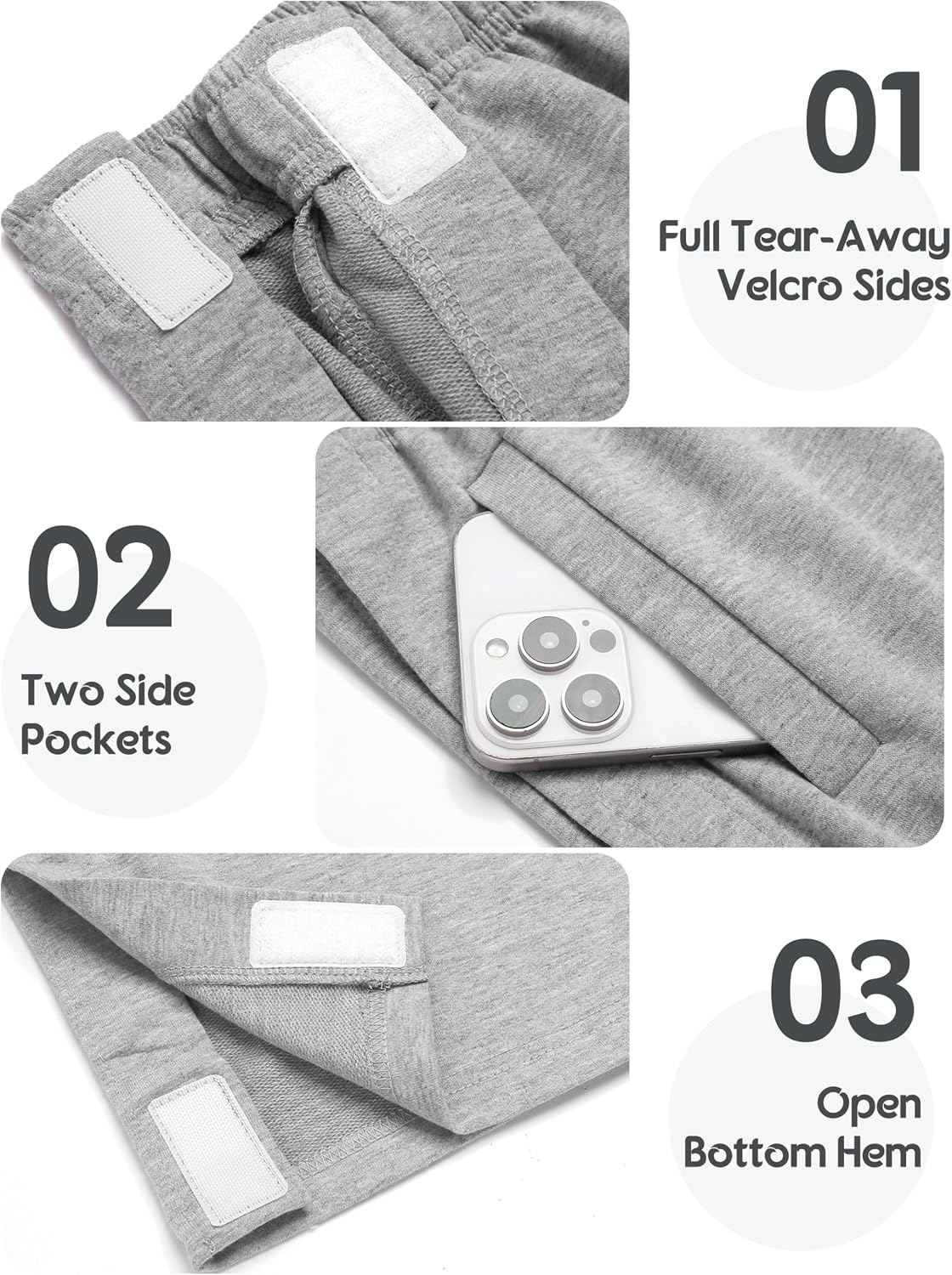 image:imageDeyeek Womens Tear Away Pants Side Snap Post Surgery SweatpantsLight Grey